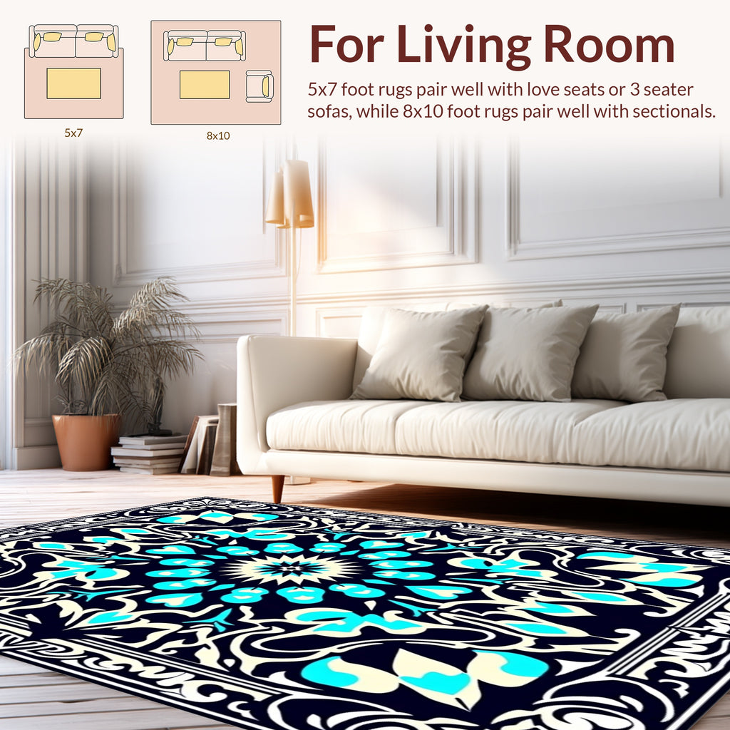 Ornate Teal Cream Mandala Rug