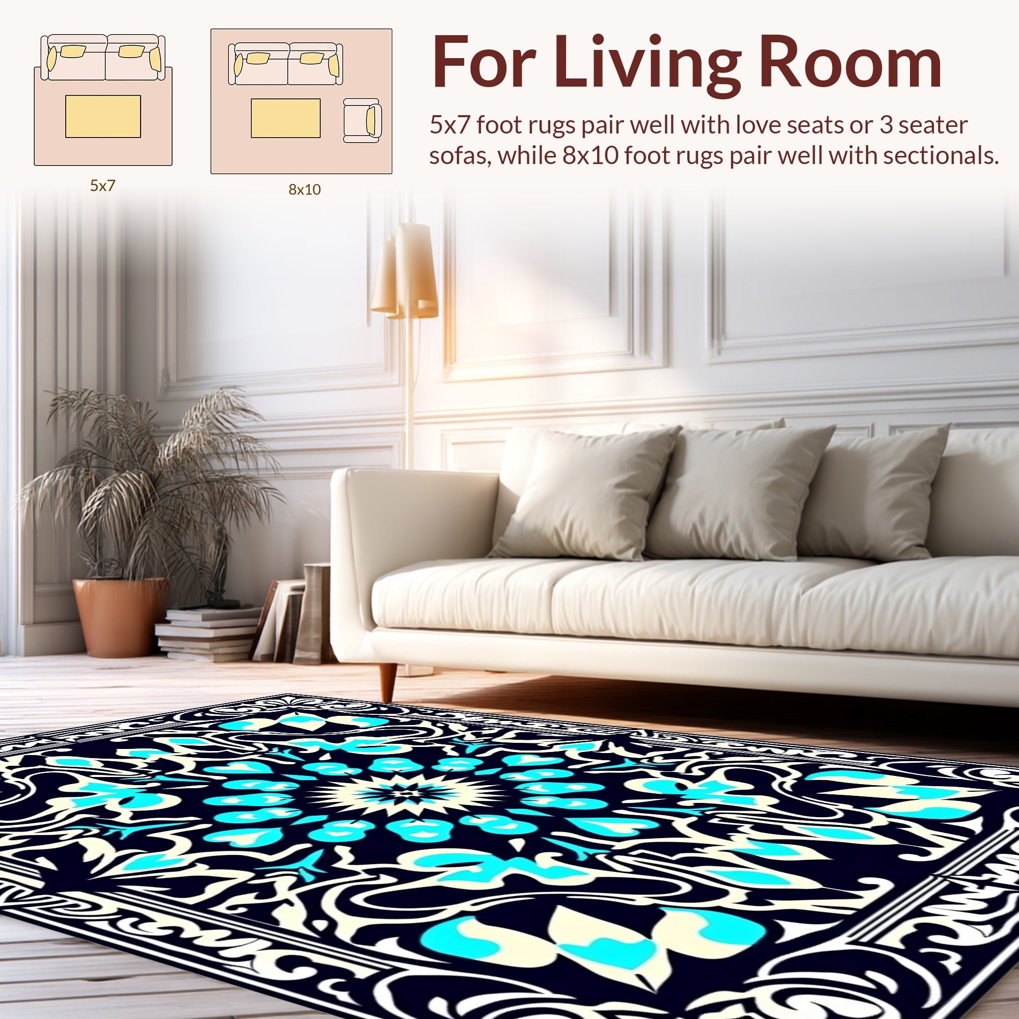Ornate Teal Cream Mandala Rug