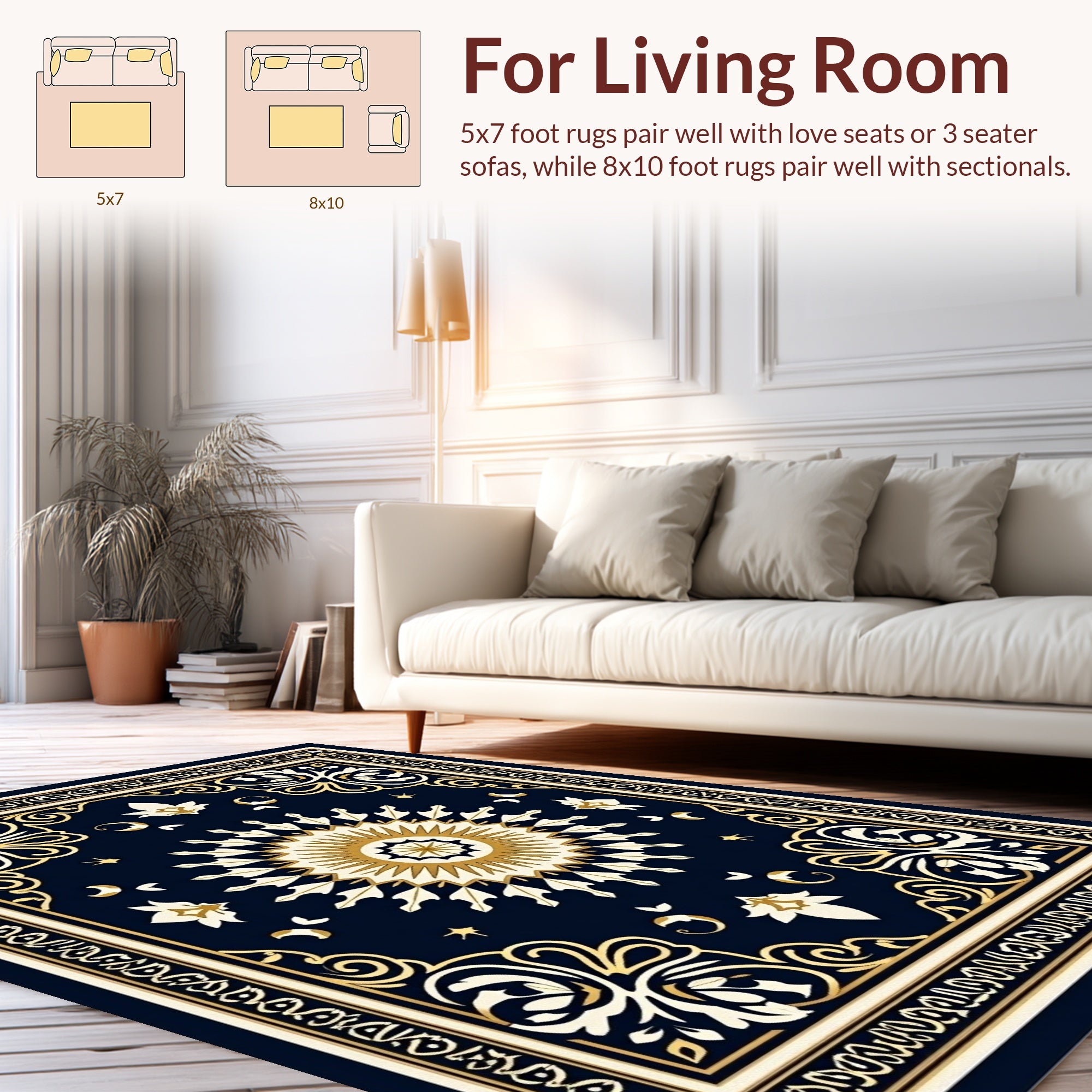 Art Deco Sun Floral Motif Rug