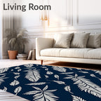 Navy White Feathered Foliage Rug