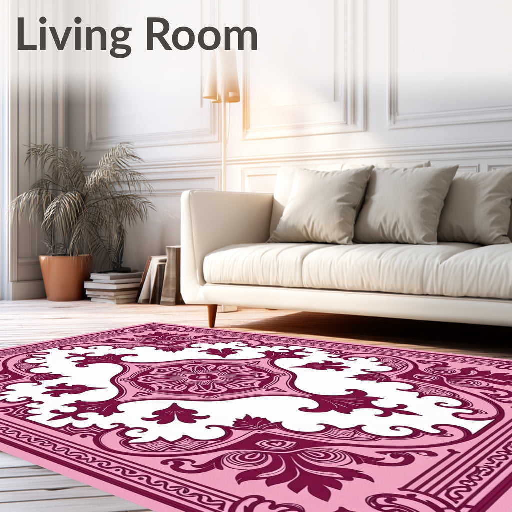 Dainty Pink Floral Medallion Frame Rug