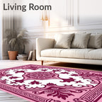 Dainty Pink Floral Medallion Frame Rug