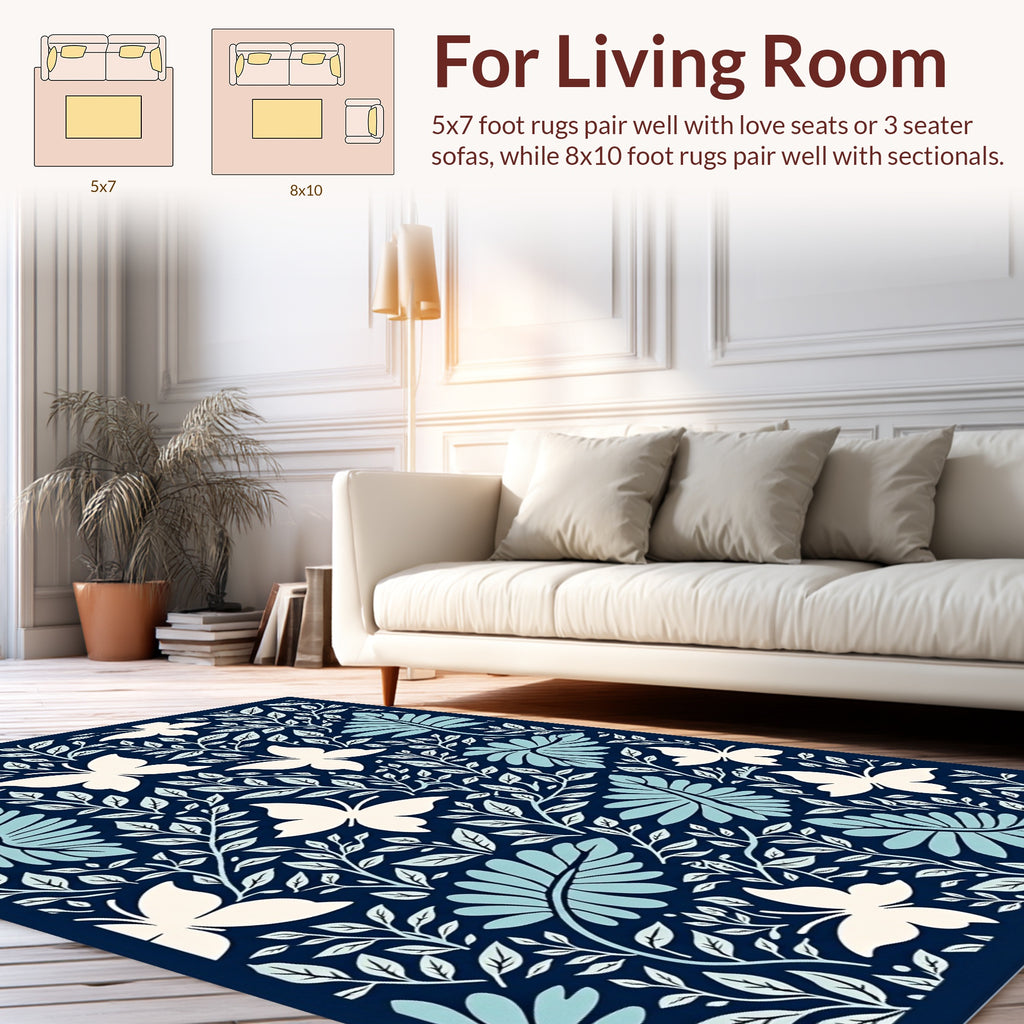 Butterflies and Botanical Illustration Design Rug