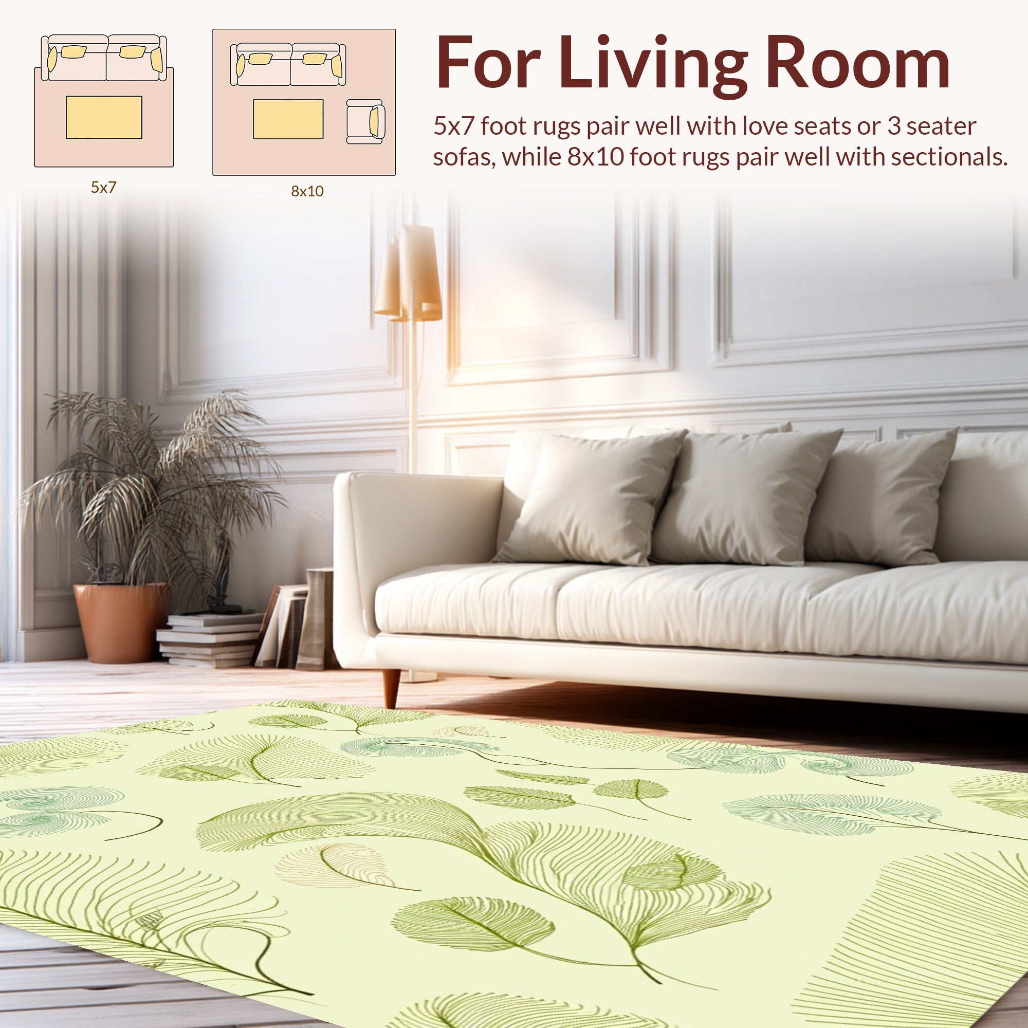 Abstract Feather and Leaf Pattern Rug