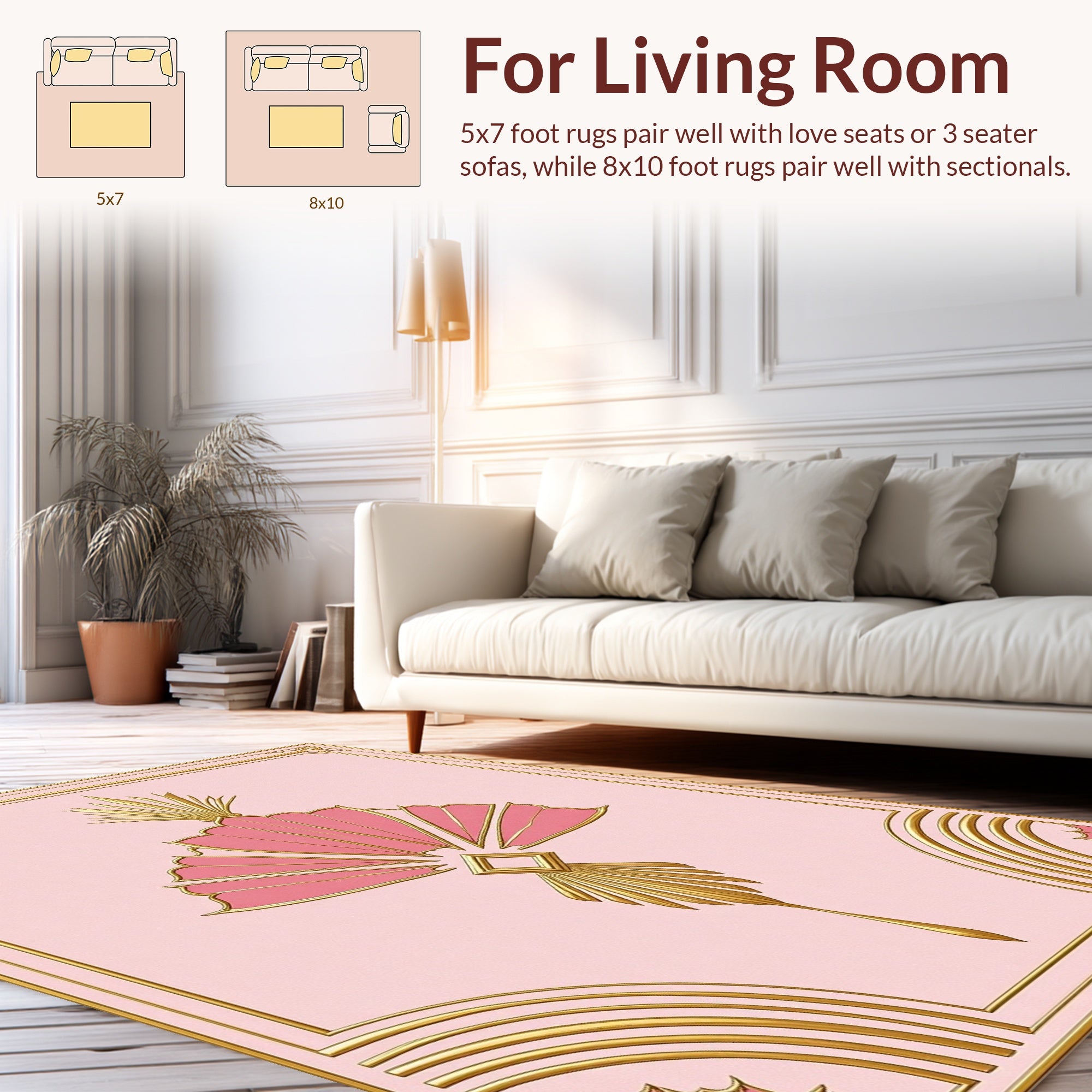 Pink Gold Art Deco Fan Pattern Rug