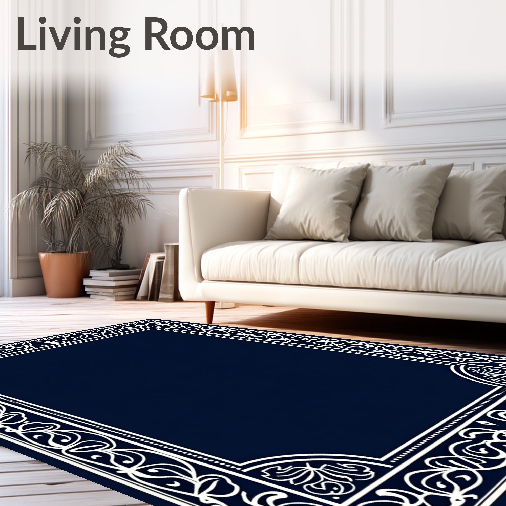 Ornate Floral Vine Border Design Rug