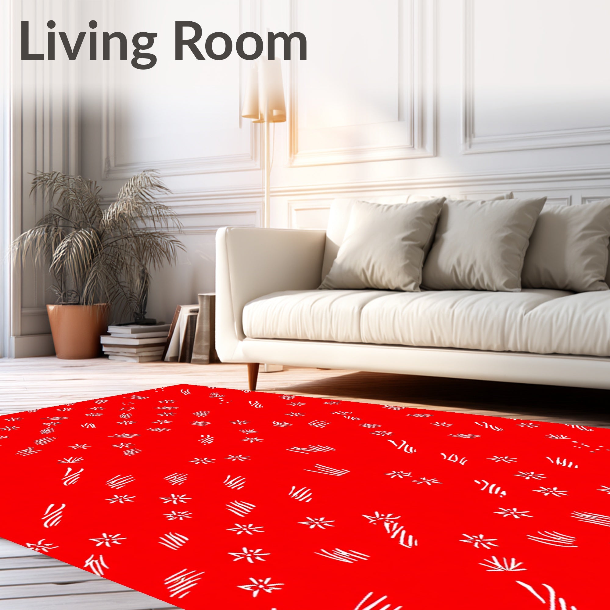 Red Field White Scattered Stars Strokes Rug
