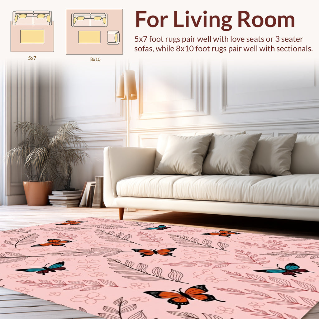 Whimsical Butterflies and Leaf Pattern Rug