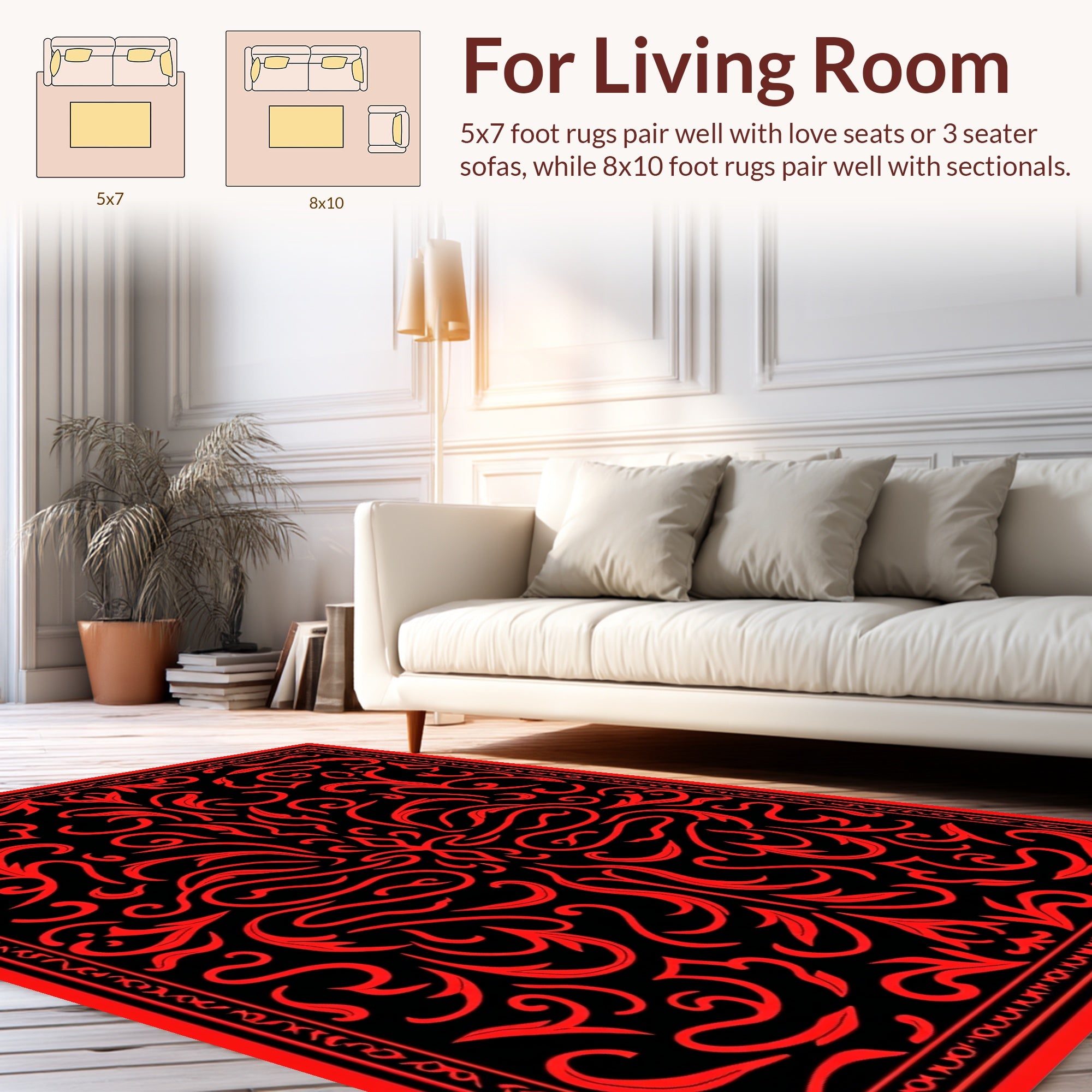 Bold Red Swirls Elegant Pattern Design Rug
