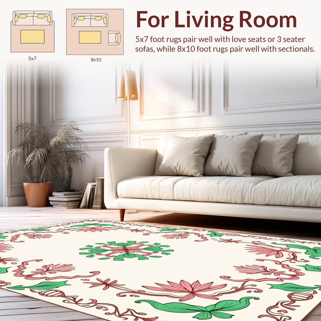 Ornate Floral Vine Scrolling Design Rug