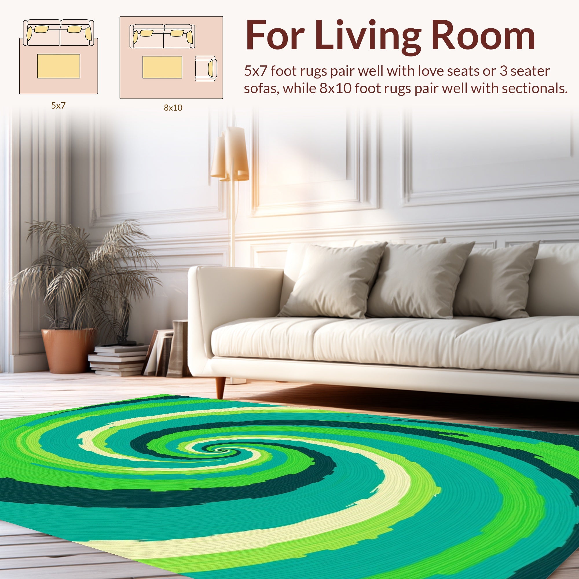 Green Blue Abstract Spiral Design Rug