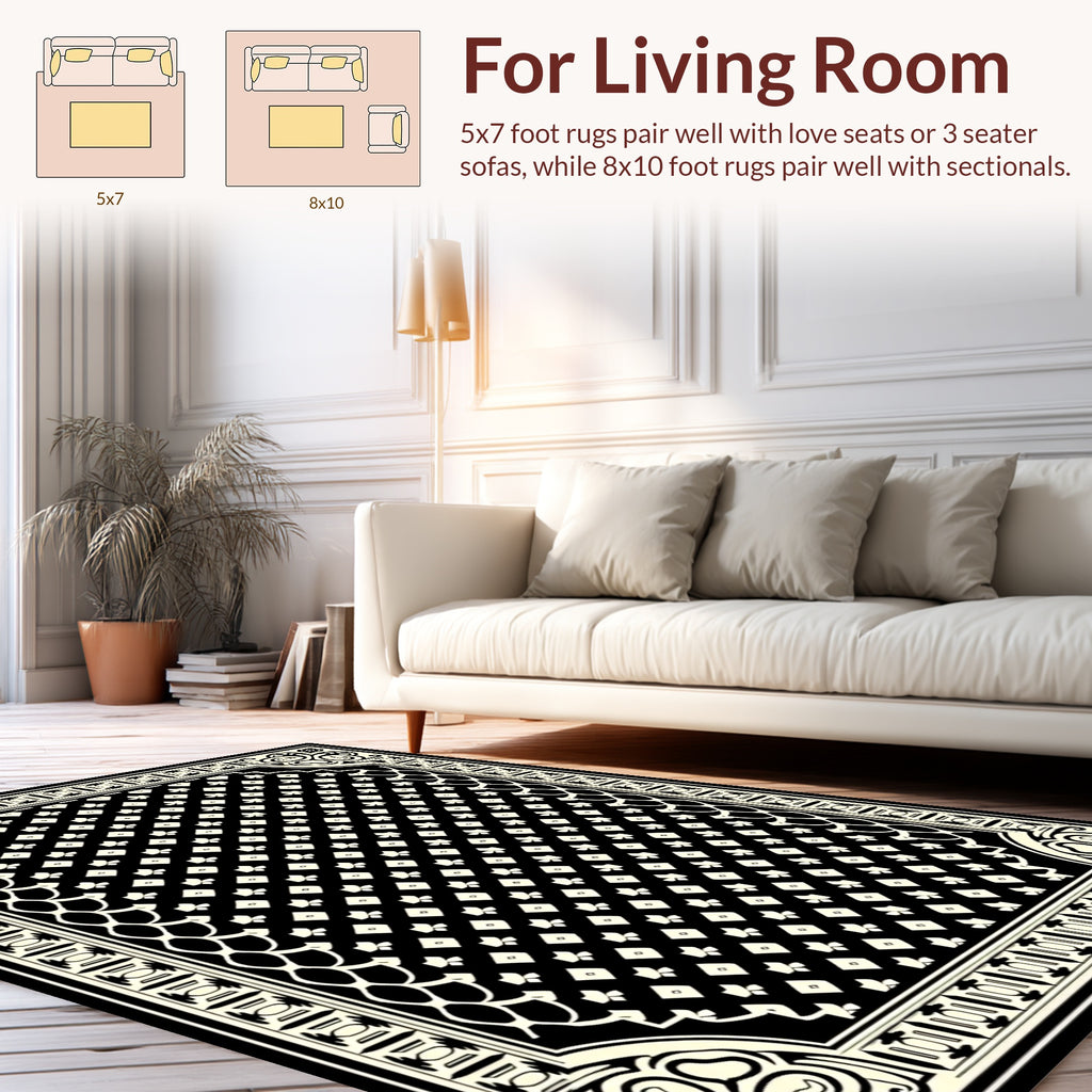 Bold Black Cream Diamond Swirl Rug