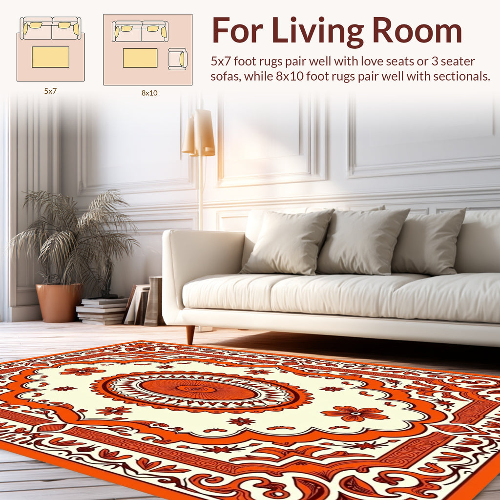 Ornate Orange Floral Medallion Frame Rug