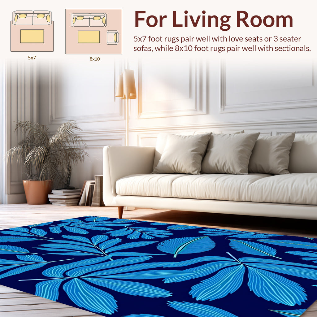 Aesthetic Blue Tropical Palm Leaves Pattern Rug