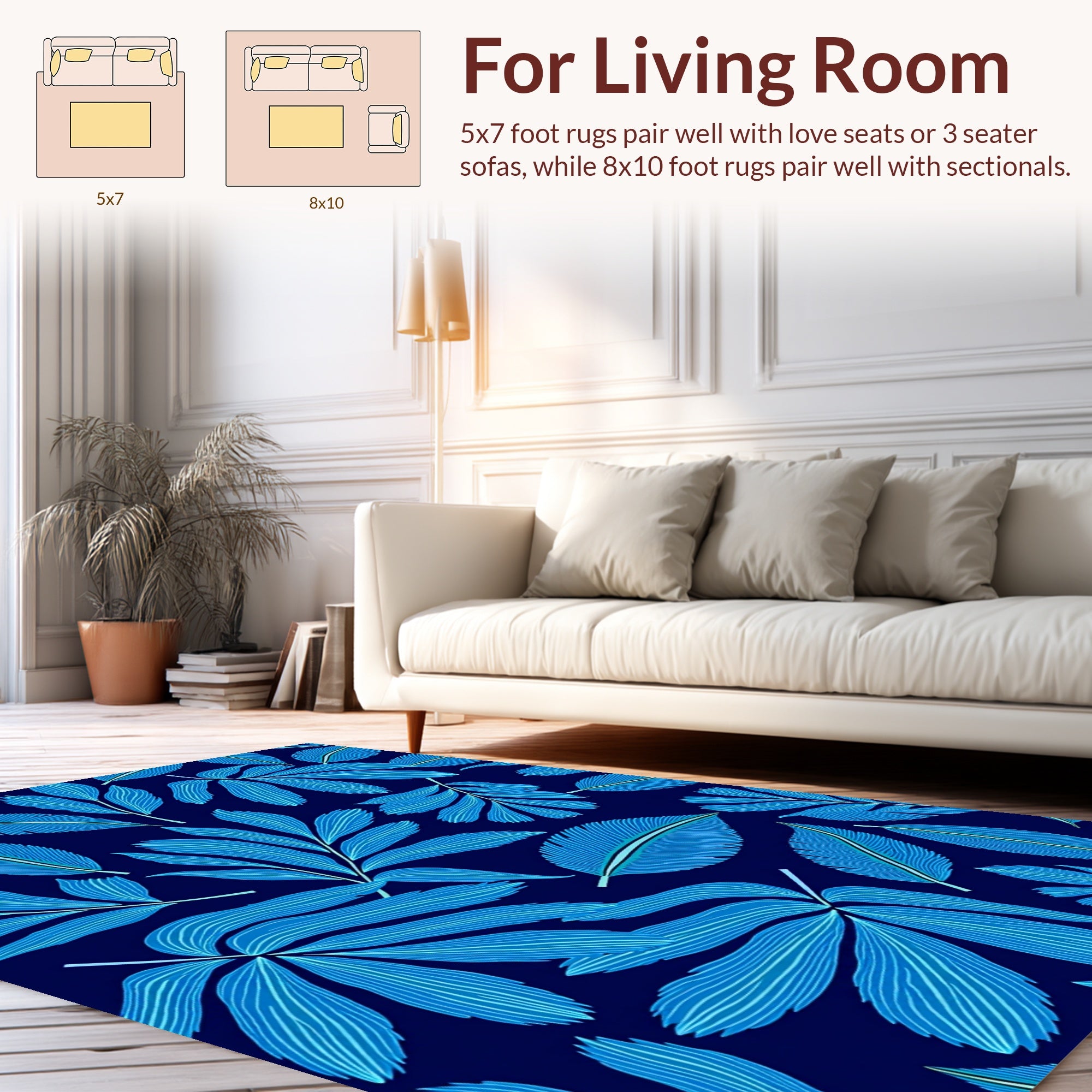 Aesthetic Blue Tropical Palm Leaves Pattern Rug