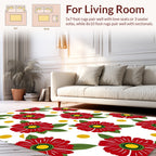 Red Flower Yellow Dot Pattern Rug