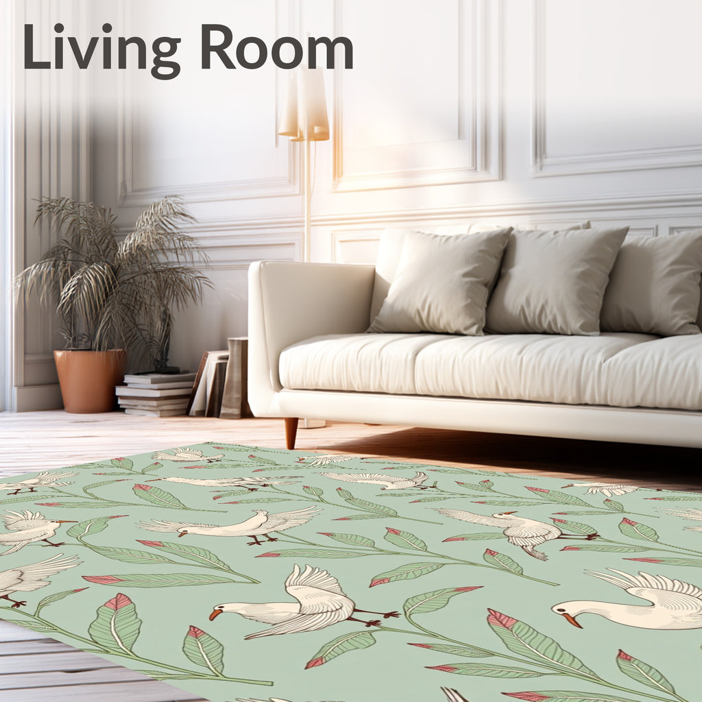 Birds And Leaves Pattern Rug