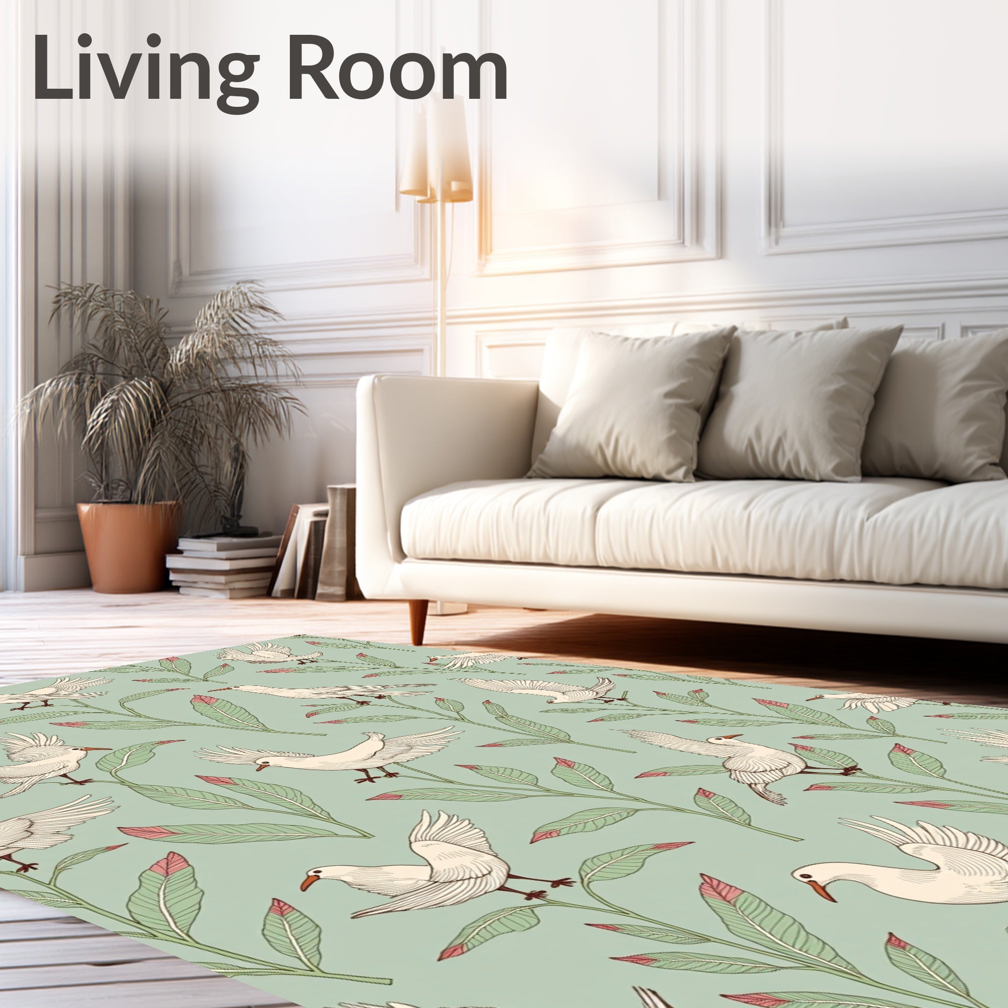 Birds And Leaves Pattern Rug