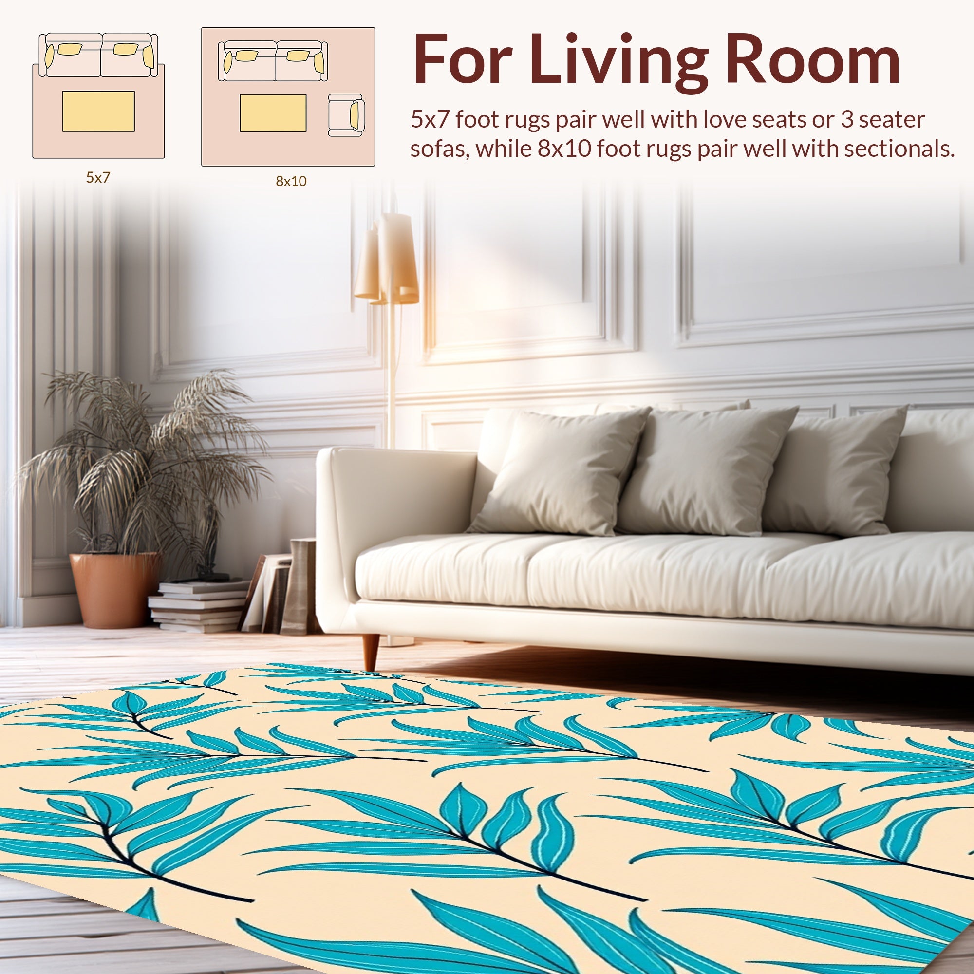 Turquoise Leaf Branch Pattern Rug
