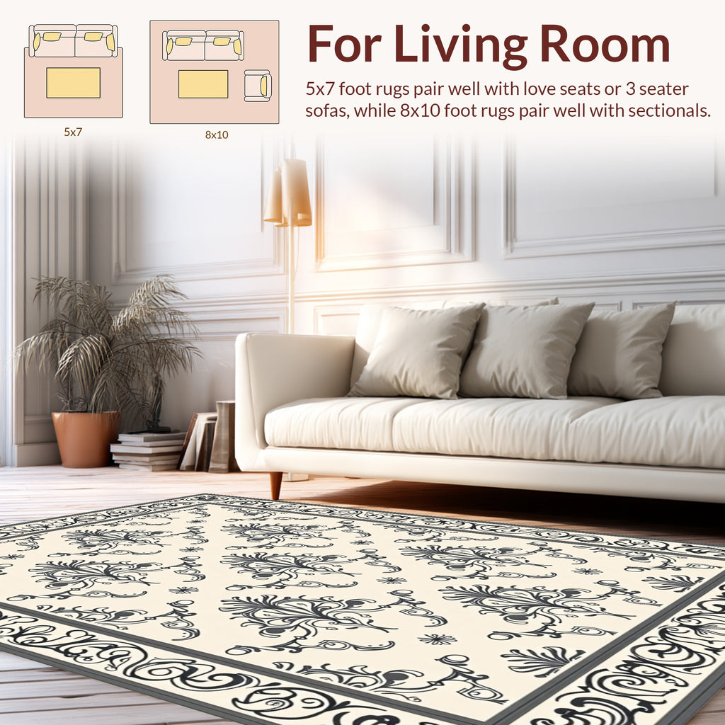 Classic Floral Damask Pattern Overlay Rug