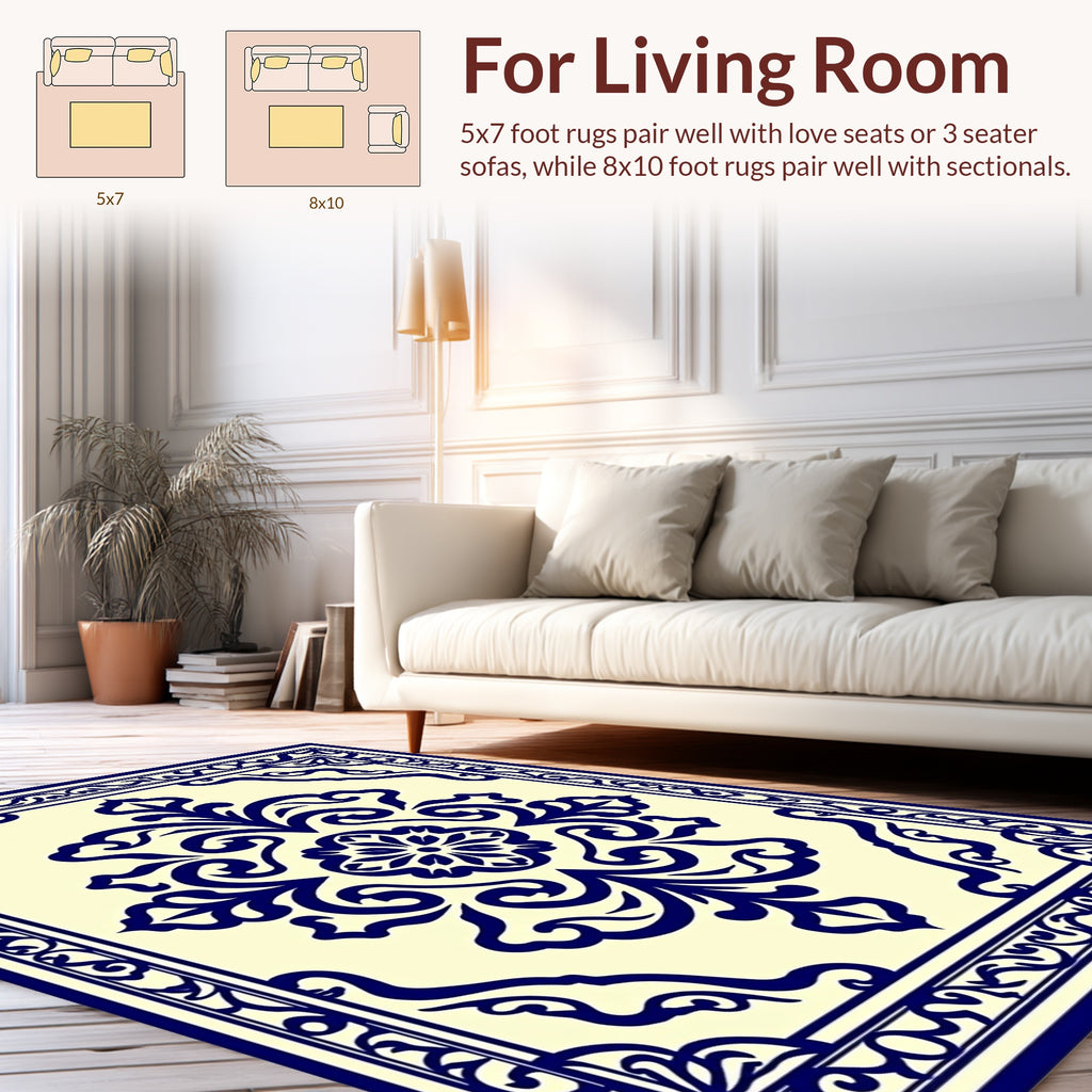 Classic Blue Floral Medallion Pattern Rug