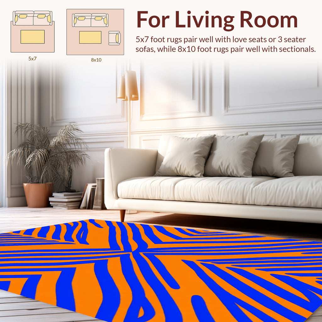Bold Blue Orange Stripe Pattern Rug