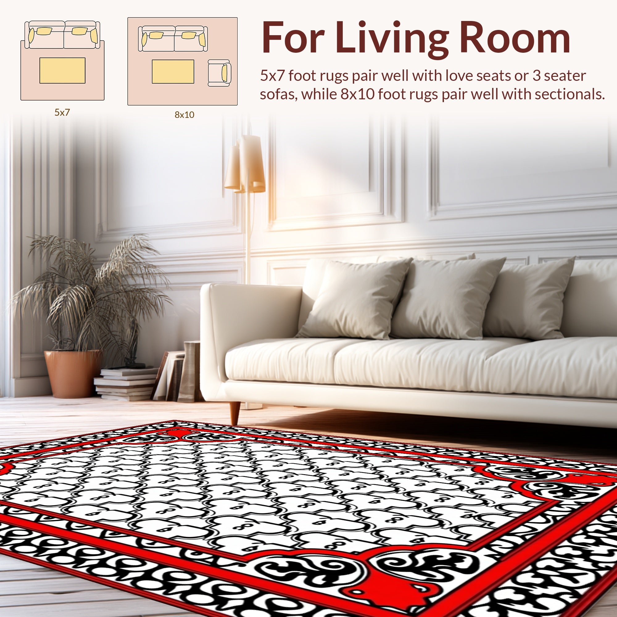 Bold Red Black Graphic Pattern Rug