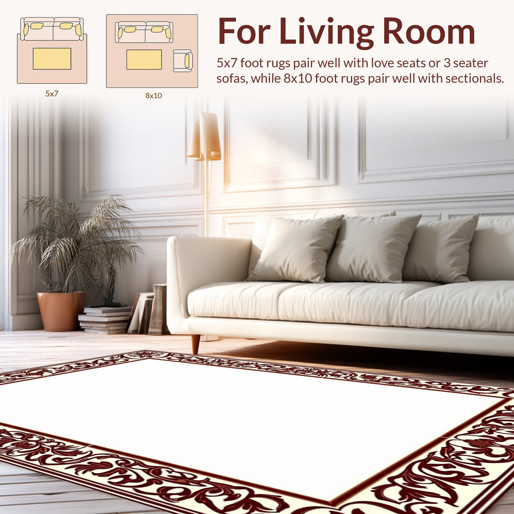 Elegant Red Floral Vine Border Design Rug