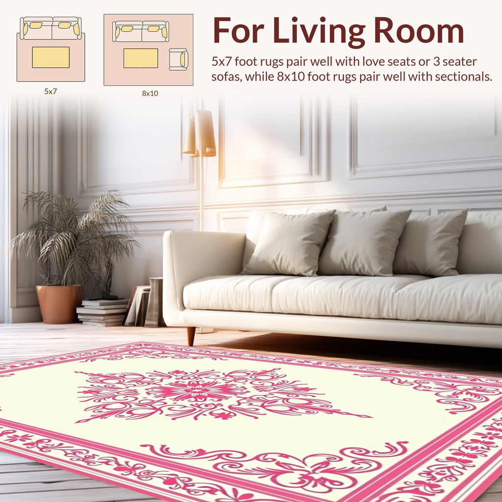 Ornate Floral Scrollwork In Pink Rug