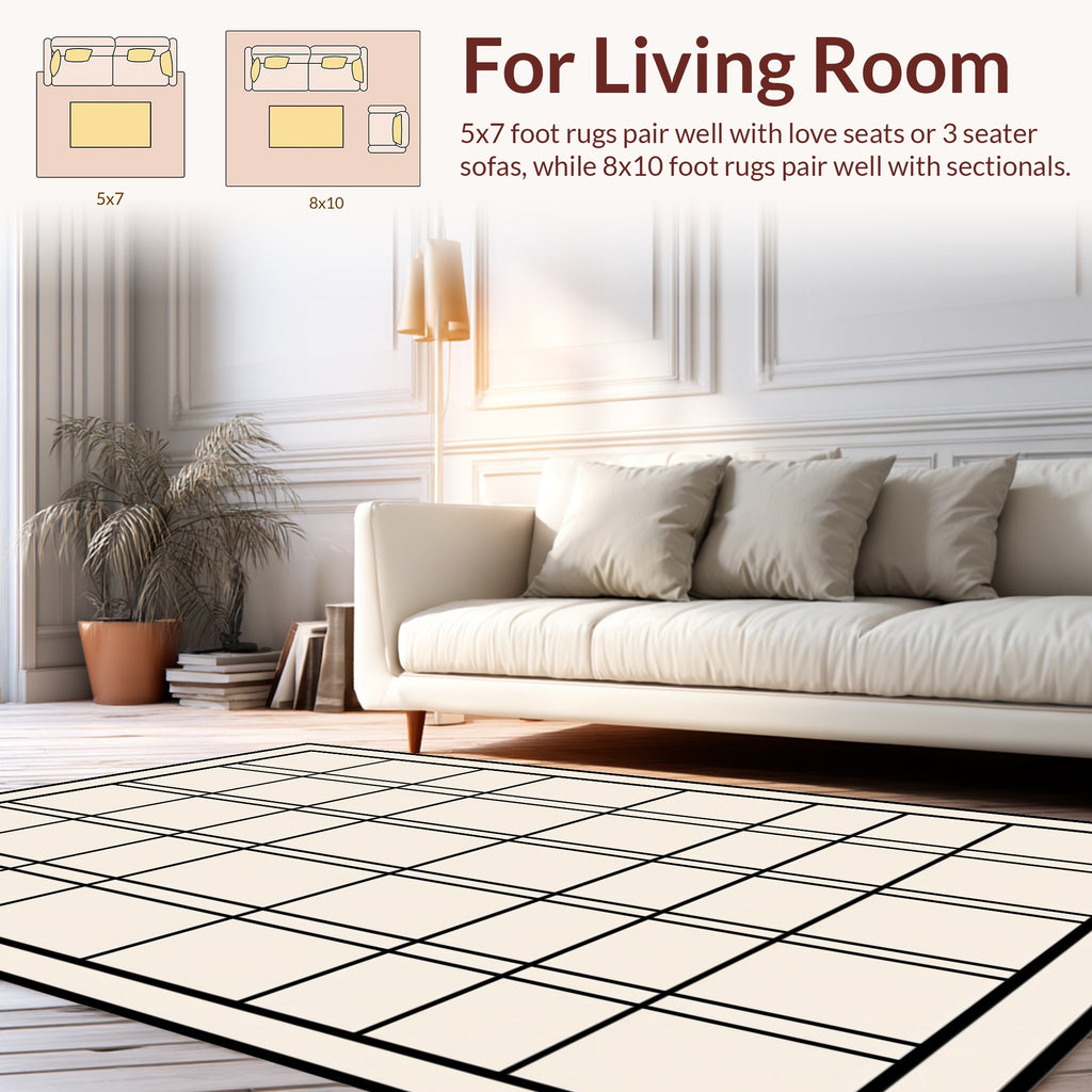 Bold Black Line Grid Pattern Decor Rug