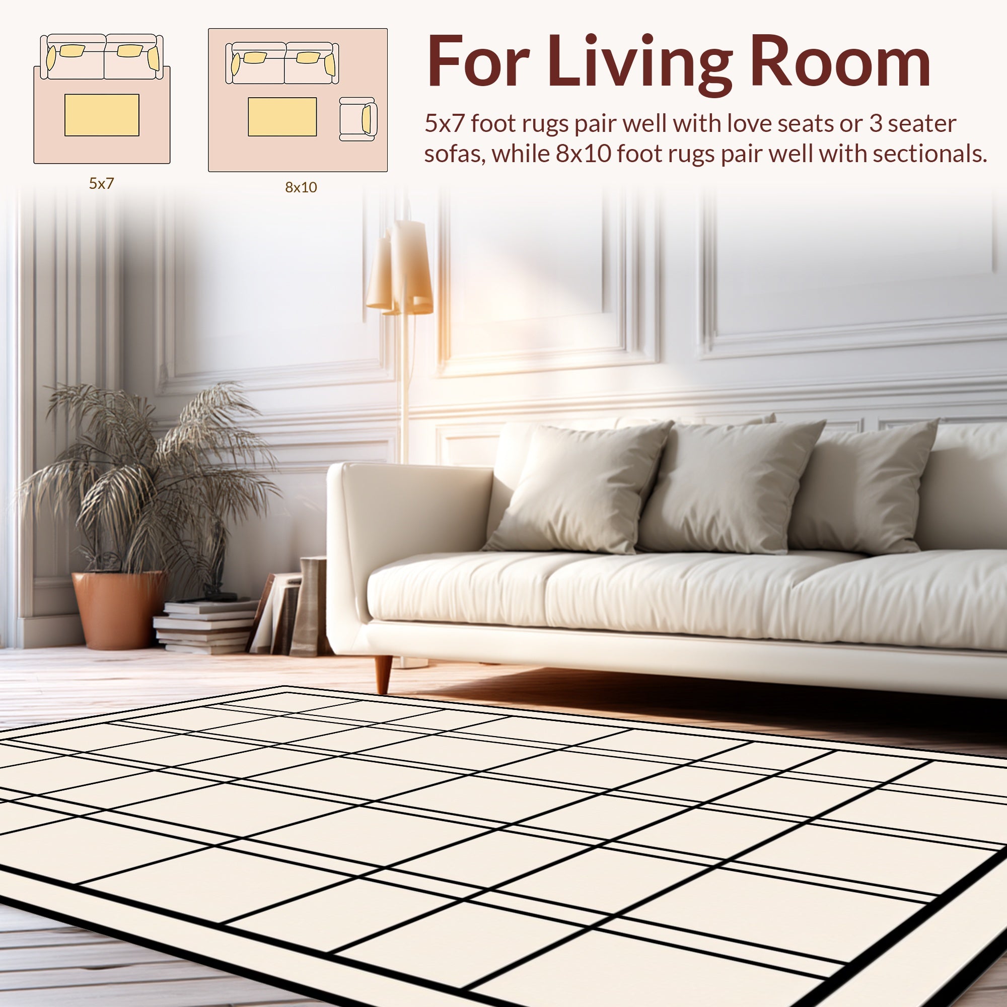 Bold Black Line Grid Pattern Decor Rug