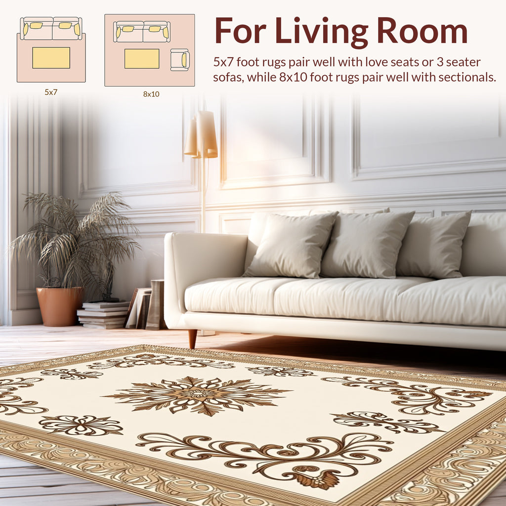 Ornate Floral Scrollwork Cream Rug