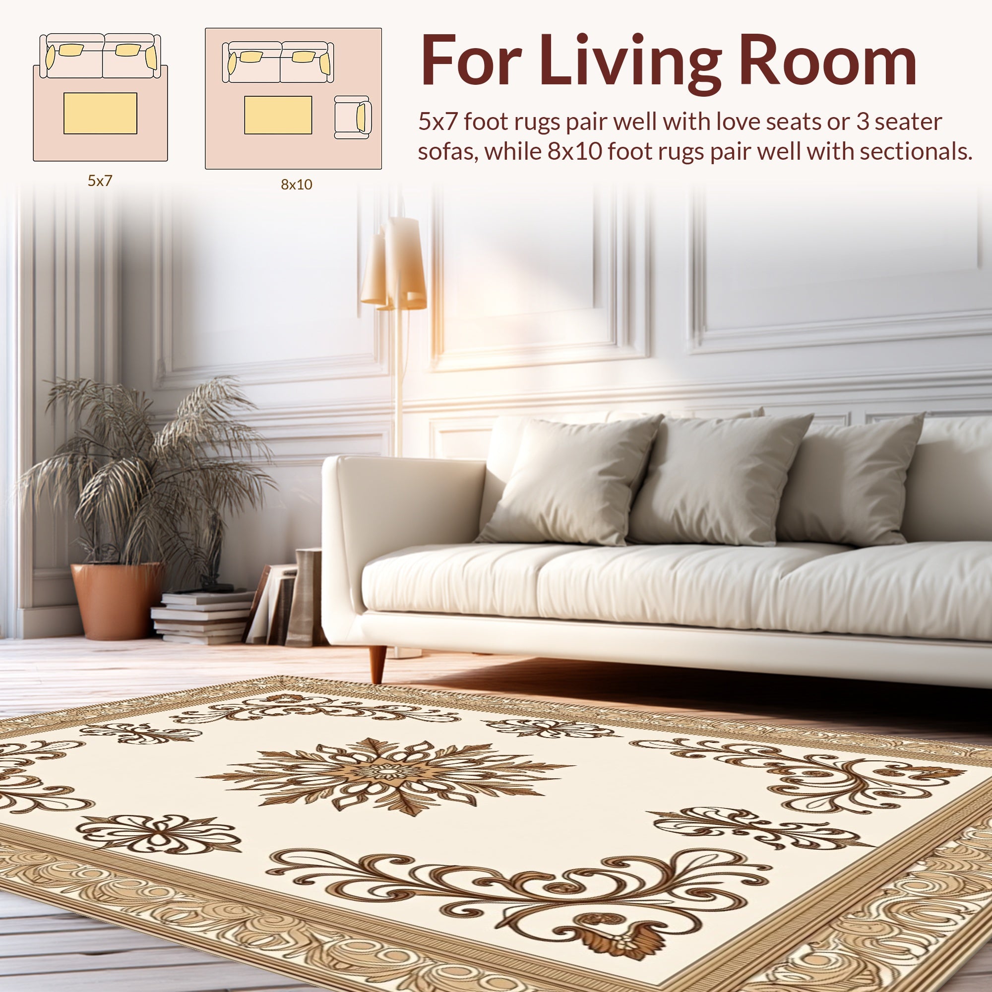Ornate Floral Scrollwork Cream Rug