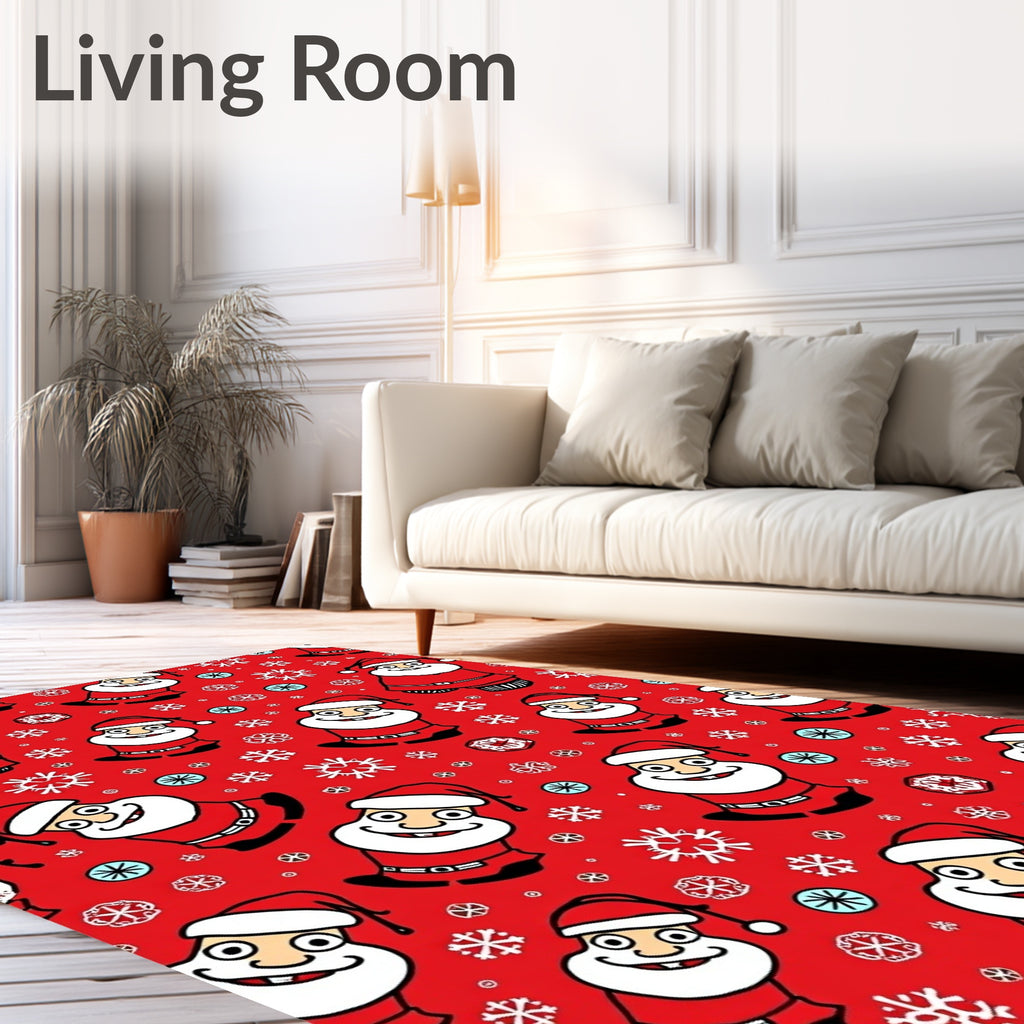 Jolly Santa Claus Snowflakes Red Rug