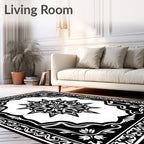 Intricate Black White Starburst Mandala Rug