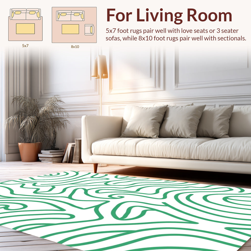 Green Abstract Organic Swirl Pattern Rug