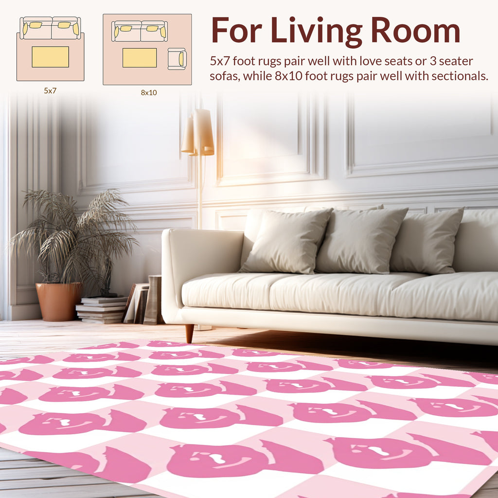 Pink Checkered Abstract Floral Rug