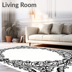 Intricate Floral Swirl Ornamental Border Rug