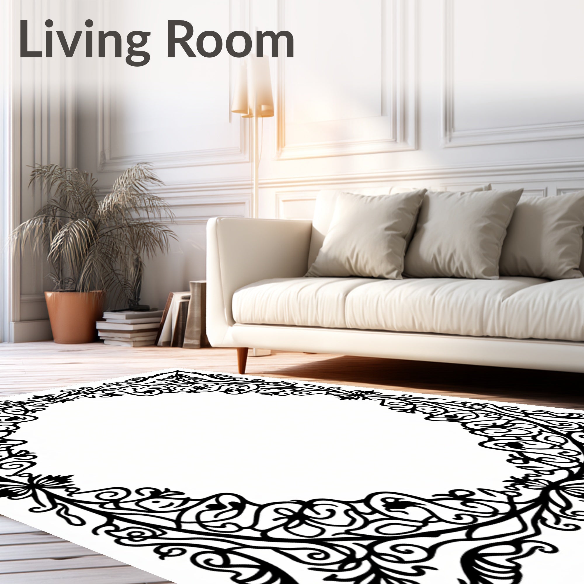 Intricate Floral Swirl Ornamental Border Rug