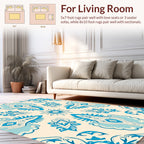 Blue Cream Stylized Floral Pattern Rug