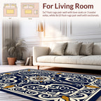 Intricate Dark Blue Floral Ornamental Design Rug
