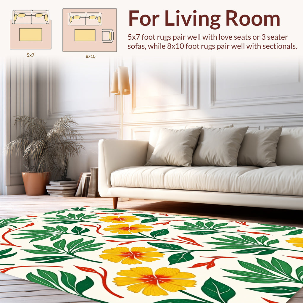 Tropical Floral Pattern With Yellow Blossoms Rug