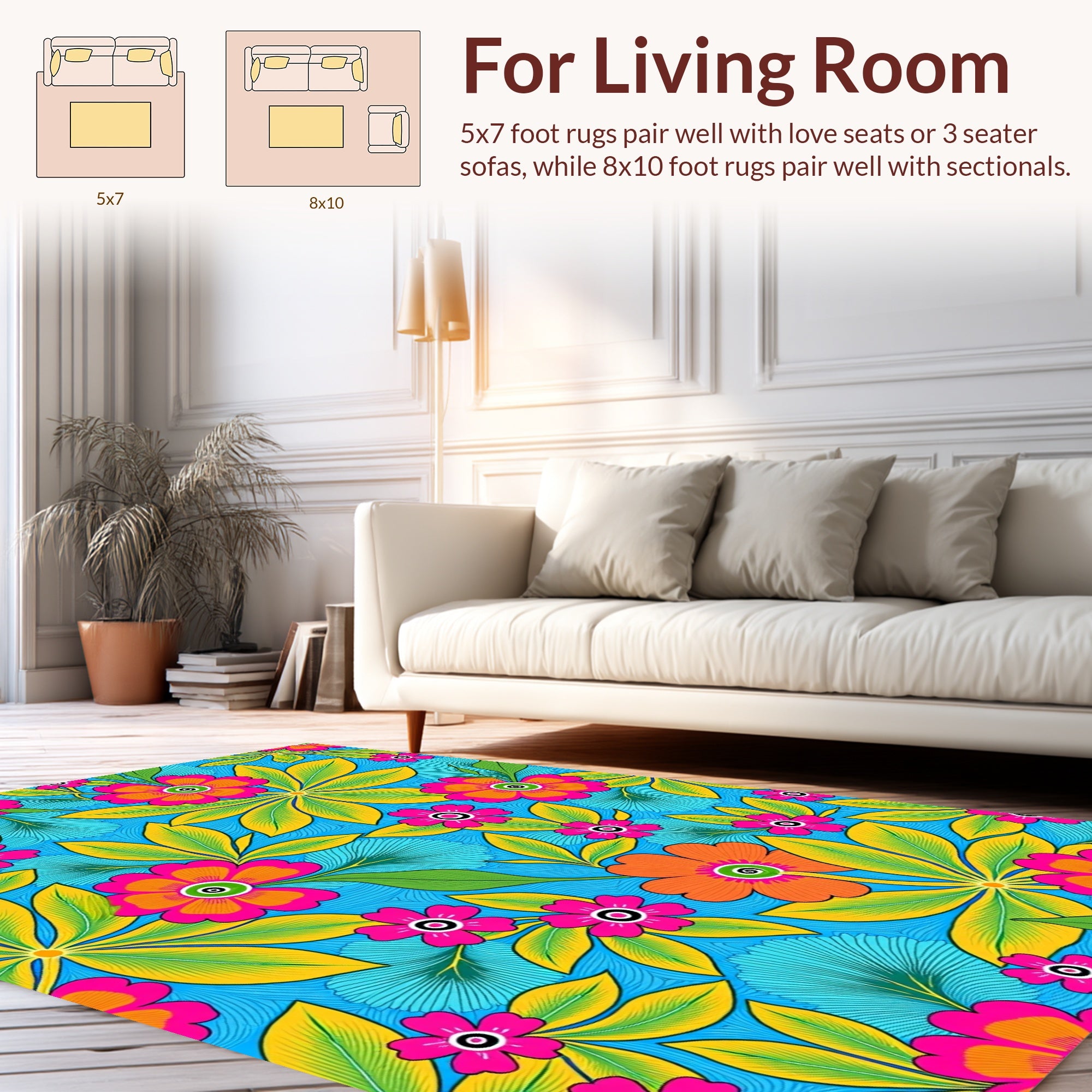 Vibrant Floral Pattern With Leafy Accents Rug