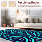 Abstract Flowing Teal Navy Pattern Rug