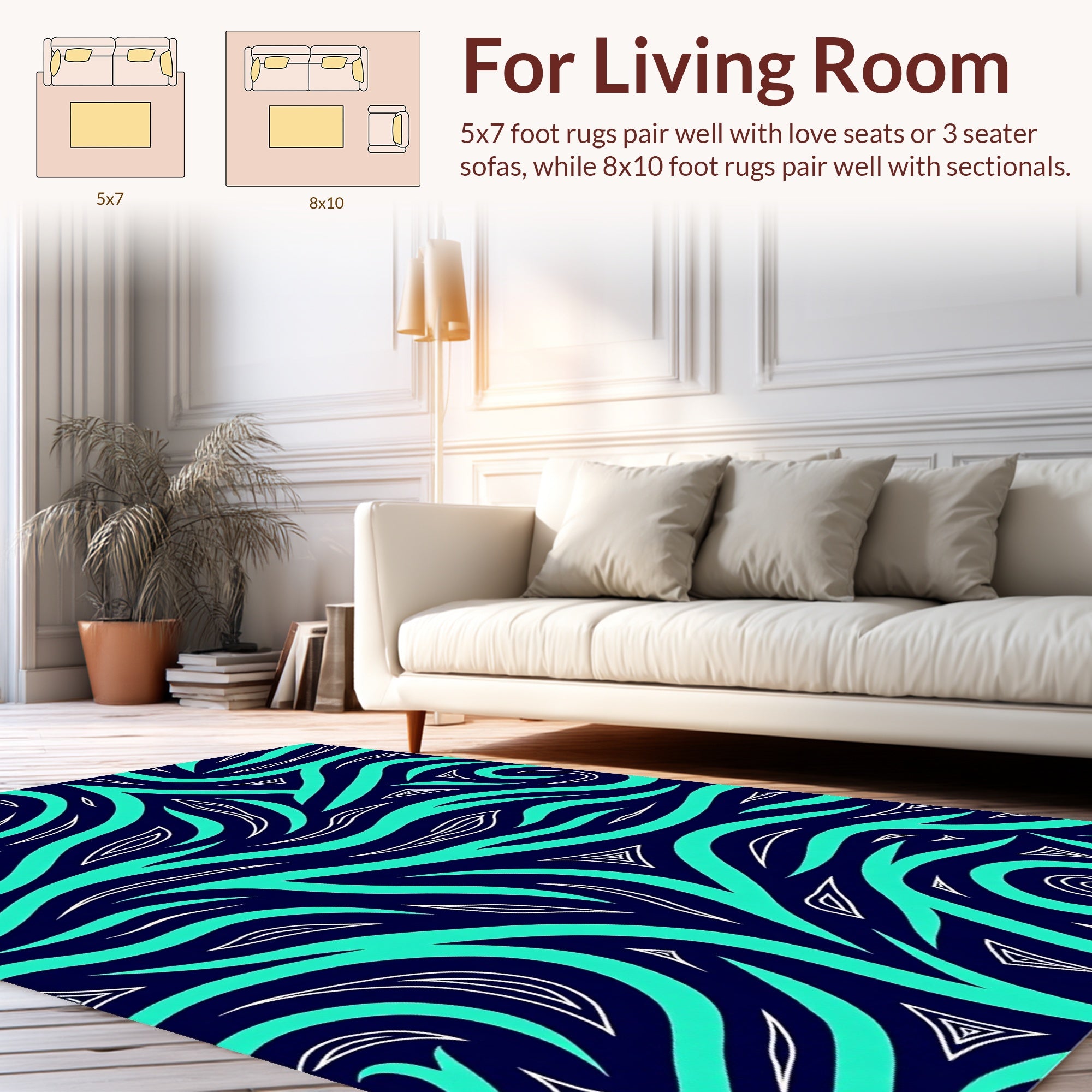 Abstract Flowing Teal Navy Pattern Rug