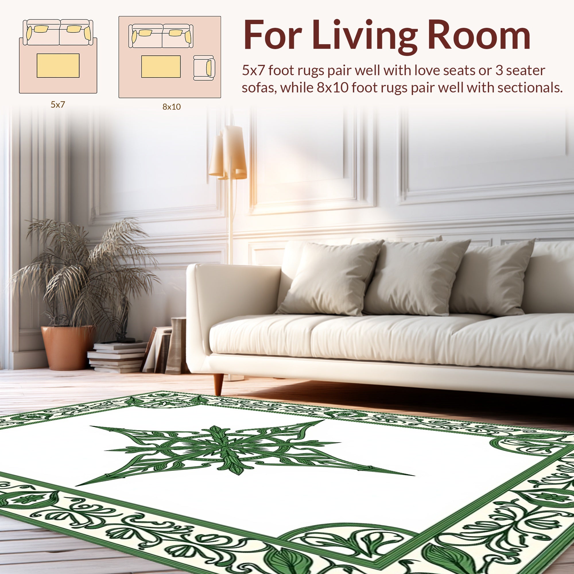 Art Nouveau Green Floral Star Frame Rug