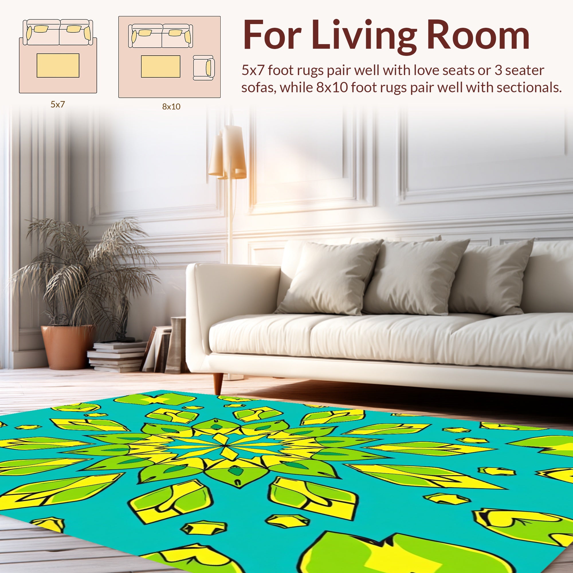 Citrine Emerald Floral Mandala Rug