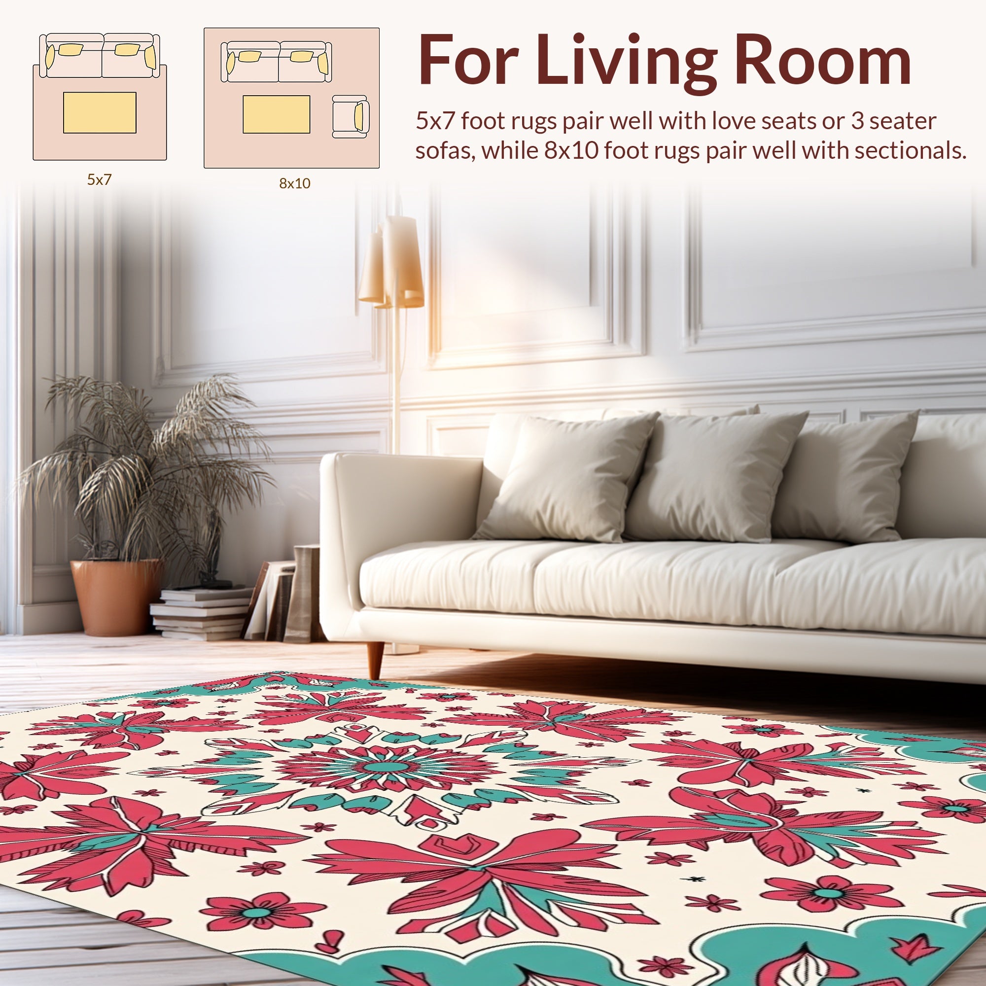 Radiant Floral Medallion Coral Teal Rug