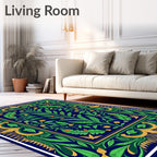 Deep Blue Emerald Garden Foliage Rug