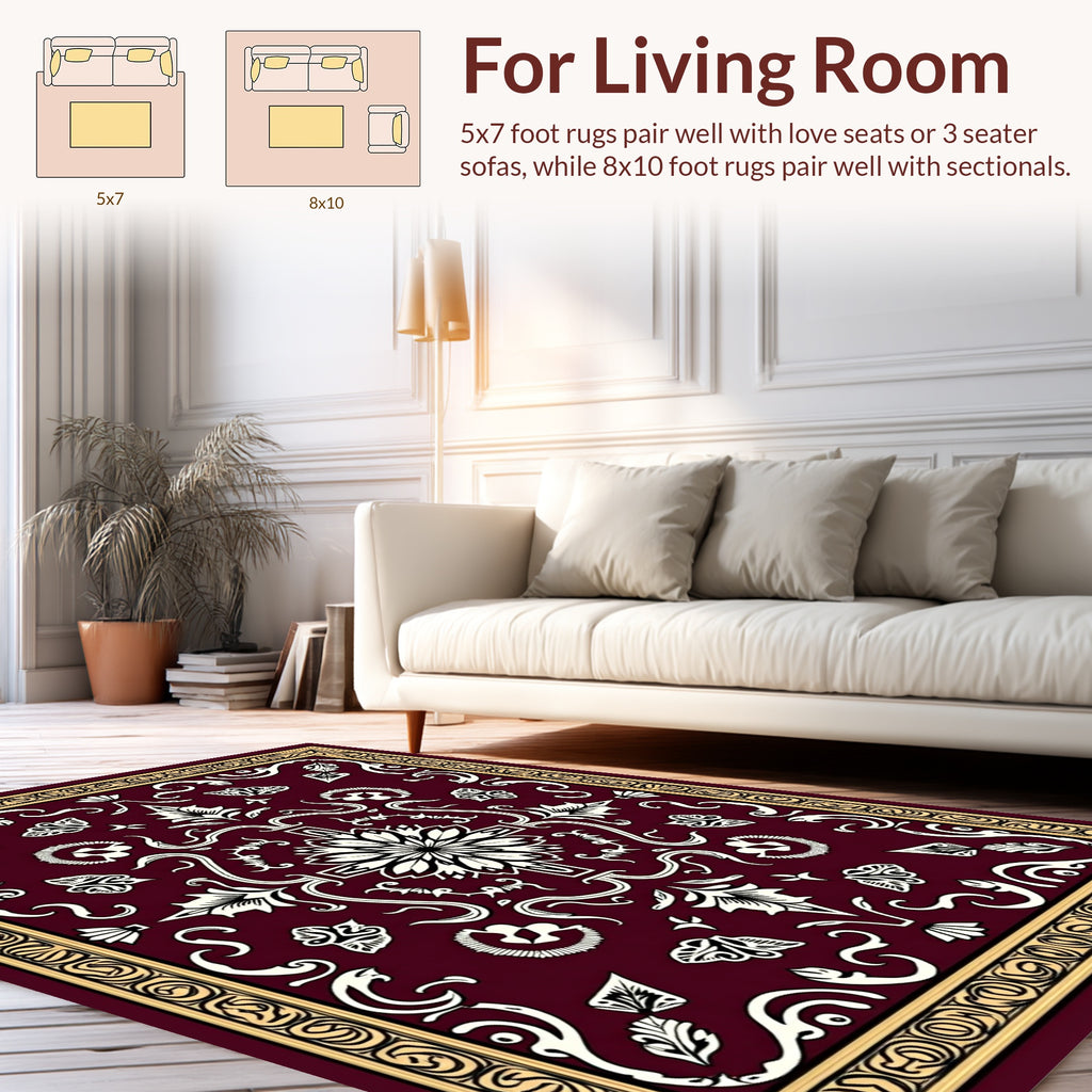 Crimson Floral And Scrollwork Artistry Rug